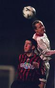 26 Feburary 1999; Dave Hill of Cork City in action against Graham Lawlor of Bohemians during the Bord Gáis National League Premier Division match between Bohemians and Cork City at Dalymount Park in Dublin. Photo by Damien Eagers/Sportsfile