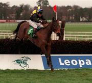 24 January 1999; Dudley Do Right, with Jason Titley up, jumps the last on his way to win the Bax Global Handicap at Leopardstown Racecourse in Dublin. Photo by Ray McManus/Sportsfile