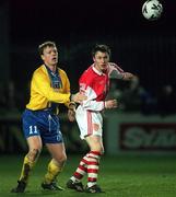 12 March 1999; Eoin Mullen of Bohemians in action against Trevor Molloy of St Patricks Athletic during the Bord Gáis National League Premier Division match between St Patricks Athletic and Bohemians at Richmond Park in Dublin. Photo by David Maher/Sportsfile