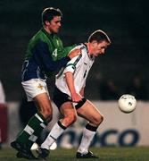 9 March 1999. Gary Doherty of Republic of Ireland in action against John Convery of Northern Ireland during the UEFA European Under-18 Championship Intermediary Round 1st leg match at The Oval in Belfast. Photo by Ray McManus/Sportsfile