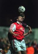 5 March 1999; Ian Gilzean of St Patrick's Athletic in action against Franny Carter of Galway United during the FAI Cup Quarter-Final match between Galway United and St Patrick's Athletic Terryland Park in Galway. Photo by Damien Eagers/Sportsfile