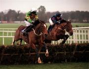 24 January 1999; Istabraq, with Charlie Swan up, clears the last ahead of French Holly, with Adrian Maguire up, on their way to winning the AIG Championship Hurdle at Leopardstown Racecourse in Dublin. Photo by Ray McManus/Sportsfile