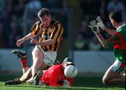 17 March 1999; John McEntee of Crossmaglen Rangers in action against Brian Ruane of Ballina Stephenites during the AIB All-Ireland Senior Club Football Championship Final match between Ballina Stephenites and Crossmaglen Rangers at Croke Park in Dublin. Photo by Ray McManus/Sportsfile