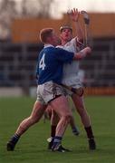 21 February 1999; Kenneth Kennedy of St Joseph's Doora Barefield in action against John Hardiman of Athenry during the AIB All-Ireland Senior Club Hurling Championship Semi-Final match between St Joseph's Doora Barefield and Athenry at Semple Stadium in Thurles, Tipperary. Photo by Damien Eagers/Sportsfile
