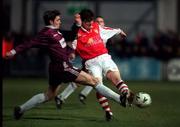 5 March 1999; Martin Russell of St Patrick's Athletic in action against Michael Keane of Galway United during the FAI Cup Quarter-Final match between Galway United and St Patrick's Athletic Terryland Park in Galway. Photo by Matt Browne/Sportsfile