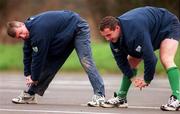 17 February 1999; Niall Woods, left, and Conor O'Shea during Ireland Rugby squad training at Westmanstown in Dublin. Photo by Matt Browne/Sportsfile