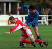 21 March 1999; Patsy Freyne of Cork City in action against Ciaran Martyn of UCD during the Bord Gáis National League Premier Division match between UCD and Cork City at Belfield Park in Dublin. Photo by David Maher/Sportsfile