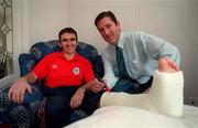 19 Feburary 1999; Shelbourne's Pat Fenlon, left, and Shamrock Rovers' Paul Whelan pictured at Pat's home in Dublin. Photo by David Maher/Sportsfile