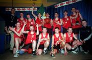 10 March 1999; The Intermediate School, Killorglin, Kerry, team celebrate following the All Ireland School Boys Basketball Final match between St Eunan's, Letterkenny, Donegal, and Killorglin at the National Basketball Arena in Dublin. Photo by Brendan Moran/Sportsfile