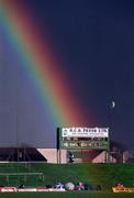 21 February 1999; A rainbow falls in front of the scoreboard during a heavy rainshower at half-time of the AIB All-Ireland Senior Club Football Championship Semi-Final match between Crossmaglen Rangers and Éire Og at Páirc Tailteann in Navan, Meath. Photo by Brendan Moran/Sportsfile