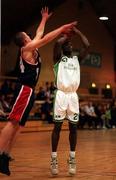 27 February 1999; Rasuel McKune of Sligo in action against Ciaran Dempsey of Denny Notre Dame during the ESB Men's Superleague match between Denny Notre Dame and Sligo at the National Basketball Arena in Dublin. Photo by Brendan Moran/Sportsfile