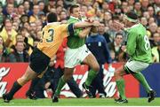10 October 1999; Justin Bishop, Ireland, in action against Daniel Herbert, Australia. 1999 Rugby World Cup, Ireland v Australia, Lansdowne Road, Dublin. Picture credit: Brendan Moran / SPORTSFILE