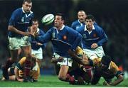 6 November 1999; Arnaud Costes, France, in action against George Gregan and Toutai Kefu, Australia. 1999 Rugby World Cup, Australia v France, Millennium Stadium, Cardiff, Wales. Picture credit: Matt Browne / SPORTSFILE