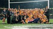 6 November 1999; The Australia team, celebrates their victory over France with the Web Ellis Trophy. 1999 Rugby World Cup, Australia v France, Millennium Stadium, Cardiff, Wales. Picture credit: Matt Browne / SPORTSFILE