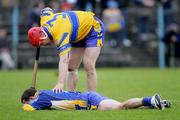 17 April 2005; Clare's Brian Lohan checks on Clare goalkeeper David Fitzgerald during the match. Allianz National Hurling League, Division 1, Round 2, Clare v Cork, Cusack Park, Ennis, Co. Clare. Picture credit; Kieran Clancy / SPORTSFILE