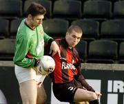 25 April 2005; Shane Barrett, Longford Town, in action against Paul Leeman, Glentoran. Setanta Cup, Group 1, Longford Town v Glentoran, Flancare Park, Longford. Picture credit; Pat Murphy / SPORTSFILE