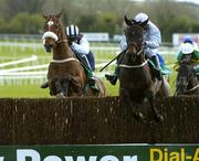26 April 2005; Rathgar Beau, with Shea Barry up, jumps the last ahead of Moscow Flyer, with Barry Geraghty up, left, on their way to winning the Kerrygold Champion Steeplechase. Punchestown Racecourse, Co. Kildare. Picture credit; Damien Eagers / SPORTSFILE