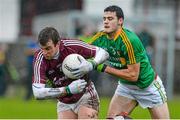 12 January 2014; Paul Conroy, Galway, in action against Damian Moran, Leitrim. FBD League, Section B, Round 2, Galway v Leitrim, Duggan Park, Ballinasloe, Co. Galway. Picture credit: Diarmuid Greene / SPORTSFILE
