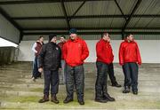 12 January 2014; James Horan, centre, Mayo manager, at  Fr. O'Hara Park, Charlestown, Co.Mayo, before the game was moved due to weather conditions to the Connacht GAA centre of excellence, Ballyhaunis, against IT Sligo. FBD League, Section A, Round 2, Mayo v IT Sligo. Picture credit: David Maher / SPORTSFILE