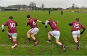 12 January 2014; Galway players, from left to right, Mark Hehir, Aongus Tierney, Tom Fahy and Ian Burke warm up before the game. FBD League, Section B, Round 2, Galway v Leitrim, Duggan Park, Ballinasloe, Co. Galway. Picture credit: Diarmuid Greene / SPORTSFILE