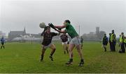 12 January 2014; Emmet Mahon, Leitrim, in action against Sean Armstrong, Galway. FBD League, Section B, Round 2, Galway v Leitrim, Duggan Park, Ballinasloe, Co. Galway. Picture credit: Diarmuid Greene / SPORTSFILE