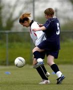 30 April 2005; Olwyn Butler, Leinster, in action against Mary Strain, Ulster. Europe Eurasia Football Week 2005, Women's 7-a-side Final, Ulster v Leinster, AUL Complex, Clonshaugh, Dublin. Picture credit; Pat Murphy / SPORTSFILE