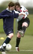 30 April 2005; Mary Strain, Ulster, in action against Christine Carr, Leinster. Europe Eurasia Football Week 2005, Women's 7-a-side Final, Ulster v Leinster, AUL Complex, Clonshaugh, Dublin. Picture credit; Pat Murphy / SPORTSFILE