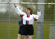 30 April 2005; Christine Carr, Leinster, celebrates victory over Ulster. Europe Eurasia Football Week 2005, Women's 7-a-side Final, Ulster v Leinster, AUL Complex, Clonshaugh, Dublin. Picture credit; Pat Murphy / SPORTSFILE