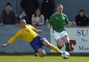 28 April 2005; Terry Dixon, Republic of Ireland, in action against Anes Mrvac, Sweden. U16 Friendly International, Republic of Ireland U16 v Sweden U16, Whitehall, Dublin. Picture credit; Brian Lawless / SPORTSFILE