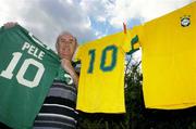 17 February 2004; Former Dundalk defender and League of Ireland XI captain Tommy McConville pictured with his  New York Cosmos jerseys worn by Pele. Dundalk, Co. Louth. Picture credit; Matt Browne / SPORTSFILE