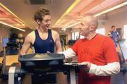 7 December 2004; Niall Hobbert, right, Personal trainer Exercise Specialist, instructs Ian Tighe during a workout. LA Fitness, Dartry, Rathgar, Dublin. Picture credit; Damien Eagers / SPORTSFILE