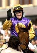 29 April 2005; Jockey Tony McCoy aboard Brave Inca salutes the crowd after winning the Emo Oil Champion Hurdle. Punchestown Racecourse, Co. Kildare. Picture credit; Matt Browne / SPORTSFILE
