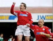 29 April 2005; Richie Baker, left, Shelbourne, celebrates after scoring his sides first goal with team-mate Glen Crowe. eircom League, Premier Division, Shelbourne v Bray Wanderers, Tolka Park, Dublin. Picture credit; David Maher / SPORTSFILE