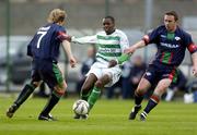 29 April 2005; Mark Rutherford, Shamrock Rovers, in action against Colin O'Brien, left and Neal Horgan, Cork City. eircom League, Premier Division, Shamrock Rovers v Cork City, Dalymount Park, Dublin. Picture credit; Damien Eagers / SPORTSFILE
