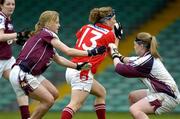 30 April 2005; Valerie Mulcahy, Cork, goes past the Galway full-back Ruth Stephens and goalkeeper Una Carroll to score the first goal. Suzuki Ladies National Football League, Division 1 Final, Cork v Galway, Gaelic Grounds, Limerick. Picture credit; Ray McManus / SPORTSFILE
