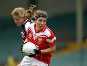 30 April 2005; Valerie Mulcahy, Cork, in action against Claire Molloy, Galway. Suzuki Ladies National Football League, Division 1 Final, Cork v Galway, Gaelic Grounds, Limerick. Picture credit; Ray McManus / SPORTSFILE