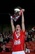 30 April 2005; The Cork captain Juliette Murphy lifts the Cup. Suzuki Ladies National Football League, Division 1 Final, Cork v Galway, Gaelic Grounds, Limerick. Picture credit; Ray McManus / SPORTSFILE