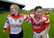 30 April 2005; Cork goalkeeper Elaine Harte and Ciara Walsh celebrate victory. Suzuki Ladies National Football League, Division 1 Final, Cork v Galway, Gaelic Grounds, Limerick. Picture credit; Ray McManus / SPORTSFILE