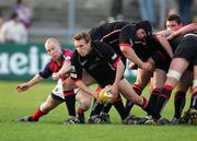 30 April 2005; Michael Blair, Edinburgh Rugby, is tackled by Peter Stringer, Munster. Celtic Cup 2004-2005, Quarter-Final, Munster v Edinburgh Rugby, Thomond Park, Limerick. Picture credit; Kieran Clancy / SPORTSFILE