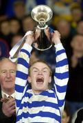 2 May 2005; Knockbeg College captain Donie Brennan lifts the cup after victory over St Mary's College. All-Ireland Colleges Senior 'A' Football Final, St. Mary's College v Knockbeg College, Semple Stadium, Thurles, Co. Tipperary. Picture credit; Brendan Moran / SPORTSFILE