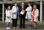 14 January 2014; Pictured are, from left, Monaghan footballer Laura McEnaney, Clare hurler Tony Kelly, Dublin footballer Eoghan O'Gara and Cork camogie player Anna Geary pictured with Andy Kelly, CEO of the Irish Blood Transfusion Service, at the formal launch of the partnership between the Irish Blood Transfusion Board and the GAA at the IBTS head office in the grounds of St. James’ Hospital. The partnership called It’s In Your Blood aims to raise awareness of the need for blood donations and also that the IBTS will now be hosting blood donation clinics in GAA clubs across the country. St. James's Hospital, James's Street, Dublin. Photo by Sportsfile