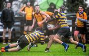 14 January 2014; Cian Twohey, St. Patrick's Classical School, Navan, is tackled by Cormac Hogan, left, and Hugo Lennox, Skerries C.C. Fr. Godfrey Cup, 1st Round, St. Patrick's Classical School, Navan v Skerries C.C, Ashbourne RFC, Ashbourne, Co. Meath. Picture credit: Ramsey Cardy / SPORTSFILE