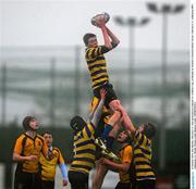 14 January 2014; Zak Sharkey, Skerries C.C, wins possession in a lineout. Fr. Godfrey Cup, 1st Round, St. Patrick's Classical School, Navan v Skerries C.C, Ashbourne RFC, Ashbourne, Co. Meath. Picture credit: Ramsey Cardy / SPORTSFILE
