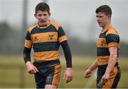 14 January 2014; Sam Wrafter, left, and Sean Conway, The King's Hospital. Fr. Godfrey Cup, 1st Round, Wilson's Hospital v The King's Hospital, Cill Dara RFC, Beech Park, Dunmurray West, Kildare. Picture credit: Barry Cregg / SPORTSFILE