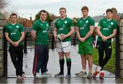 15 January 2014; Ireland players, from left, David Busby, Peter Dooley, Dan Leavy, Sean O'Brien and Jack O'Donoghue after a press conference ahead of their opening U20 Six Nations Rugby Championship match against Scotland on Friday the 31st of January. Ireland U20 Squad Press Conference, Sandymount Hotel, Herbert Road, Dublin. Picture credit: David Maher / SPORTSFILE
