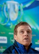 15 January 2014; Leinster's Sean Cronin speaking to media during a press conference ahead of their Heineken Cup 2013/14, Pool 1, Round 6, match against Ospreys on Friday. Leinster Rugby Press Conference, RDS, Ballsbridge, Dublin. Picture credit: Stephen McCarthy / SPORTSFILE
