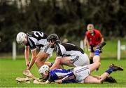 15 January 2014; Enda Heffernan, Thurles CBS, in action against Cathal Sheehan, left, and Conor Kingston, St Francis College Rochestown. Dr. Harty Cup Quarter-Final, Thurles CBS v St Francis College Rochestown, Cahir, Co. Tipperary. Picture credit: Ramsey Cardy / SPORTSFILE