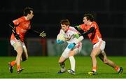 15 January 2014; Peter Harte, Tyrone, in action against Tony Kernan and Ciaran Rafferty, Armagh. Power NI Dr. McKenna Cup, Section A, Round 3, Tyrone v Armagh, Healy Park, Omagh, Co. Tyrone. Picture credit: Oliver McVeigh / SPORTSFILE