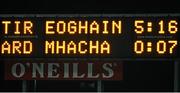 15 January 2014; The scoreboard at the final whistle. Power NI Dr. McKenna Cup, Section A, Round 3, Tyrone v Armagh, Healy Park, Omagh, Co. Tyrone. Picture credit: Oliver McVeigh / SPORTSFILE