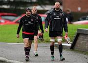 16 January 2014; Ulster's Rory Best, Callum Black and Dan Tuohy arrive for squad training ahead of their Heineken Cup 2013/14, Pool 5, Round 6, match against Leicester Tigers on Saturday. Ulster Rugby Squad Training, Pirrie Park, Belfast, Co. Antrim. Picture credit: Oliver McVeigh / SPORTSFILE